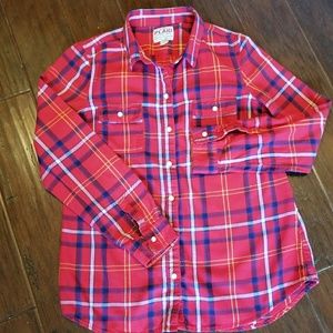 Ladies plaid long sleeved Button Down Shirt